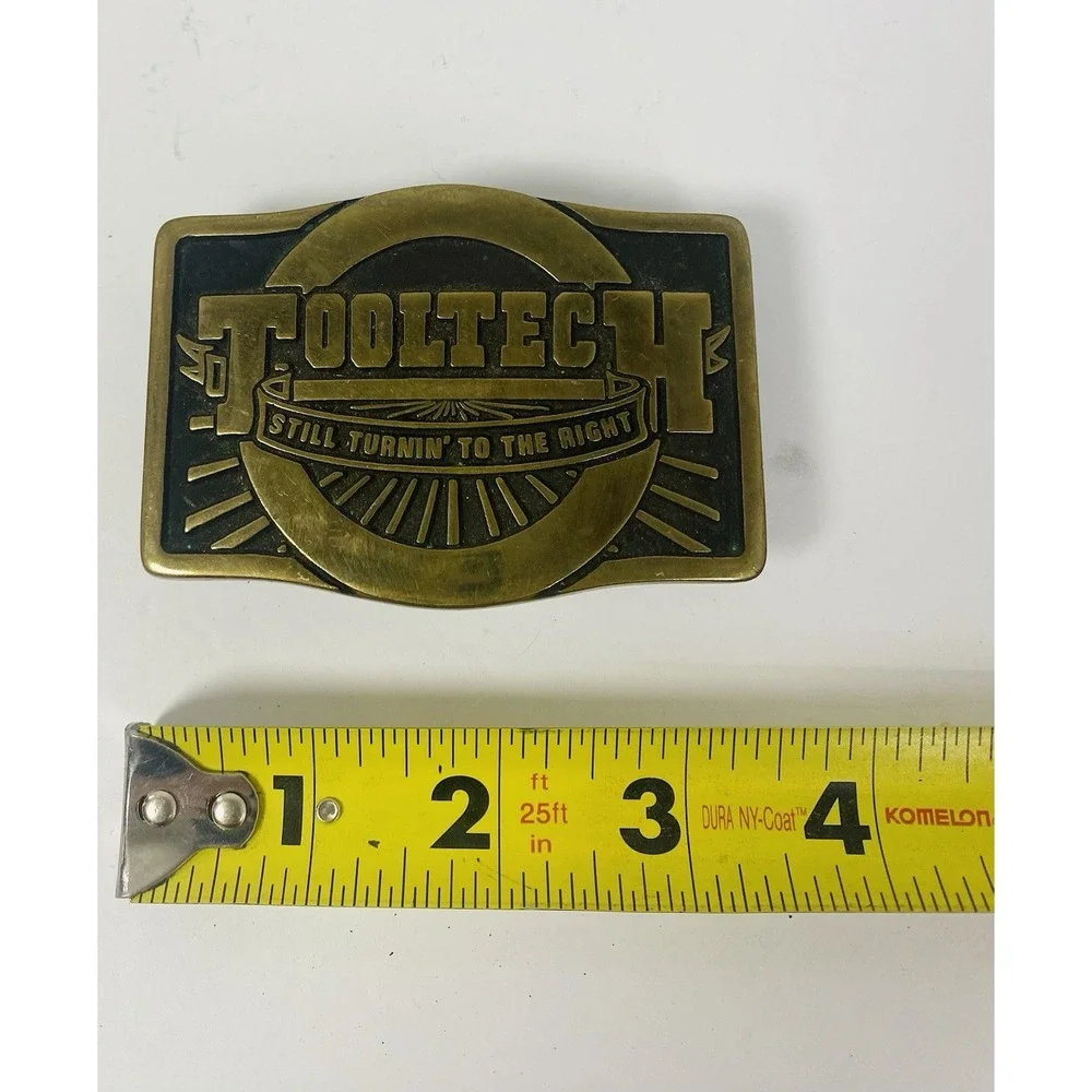 Tooltech‎ 1982 Solid Brass Belt Buckle Still Turnin To The Right Anacortes